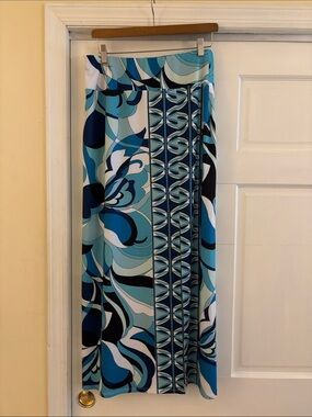 Boston Proper Blue & Teal Geometric Floral Maxi Skirt